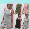 Damen Lässiges Sexy Sommerkleid Ärmellos Träger Kurz Eng Baumwollmischung Stil