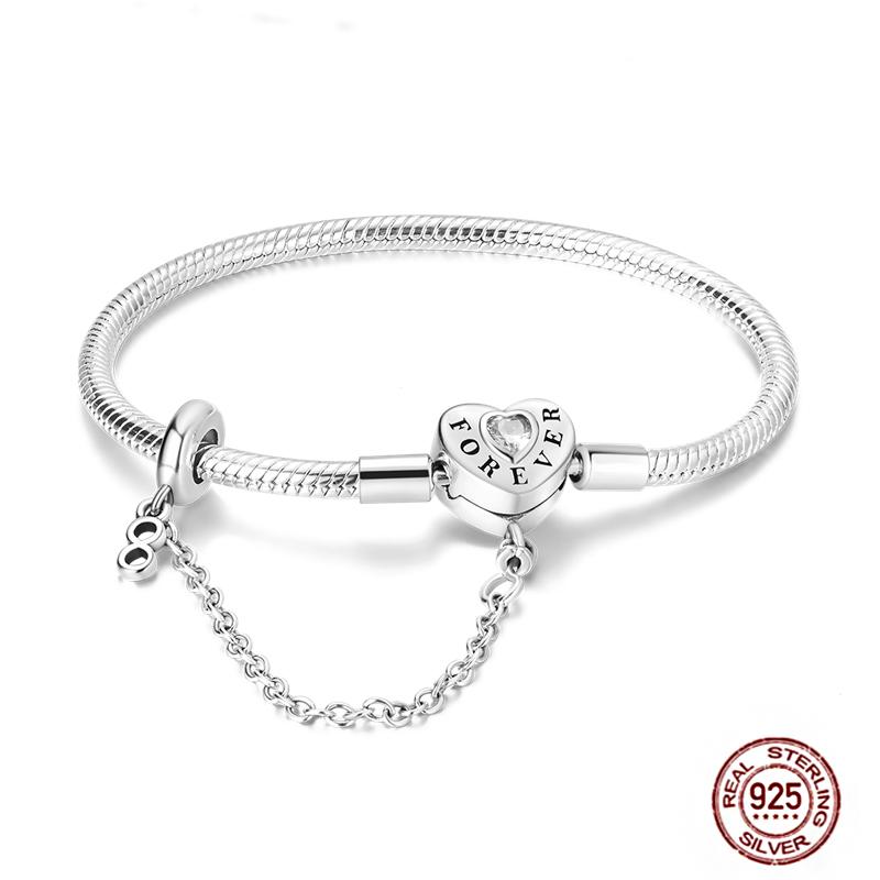 Bracelet Silver 925 Original 17-20CM Star Moon Heart Butterfly Paw Print Zircon Bracelets Fit DIY Charms Birthday Jewelry Gifts