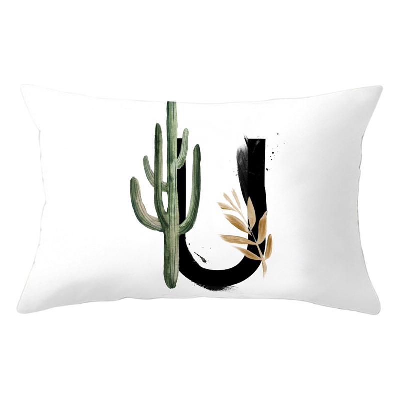 30x50cm 26 Letters Polyester Pillowcase Green Leaves Plant Cushion Cover Living Room Home Decoration Car Waist Throw Pillow Case