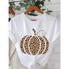 European Size Women's White T-Shirt - Loose Fit Short Sleeve Round Neck Tee with Pumpkin Leopard Print for Casual Summer Tops, Casual Attire