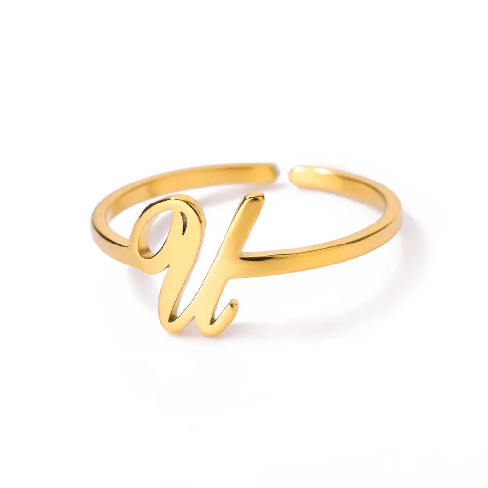 Stainless Steel Initial Letter Pendant Rings For Women Gold Color Trend A-Z Letter Finger Ring Aesthetic Wedding Jewelry Bijoux