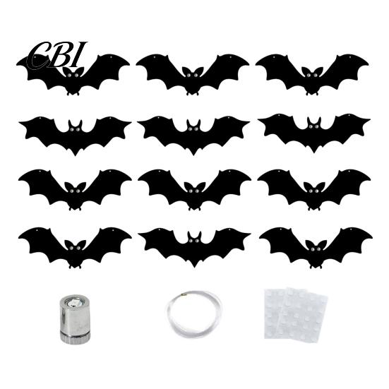 Cool Halloween Bat Patterns 12 Pcs Hanging Bats Decorations with Glowing Eyes, 3D Realistic Spooky Premium Material Decor Fake Flying for Haunted