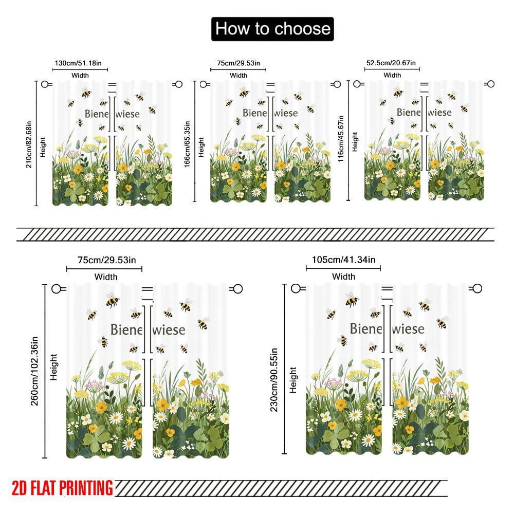 2 Stück 2D-Flachdruck Fensterbehandlung Vorhänge Bienenwiese Blumen Bienen Polyester Ohne Strom 0 für Alle Anlässe