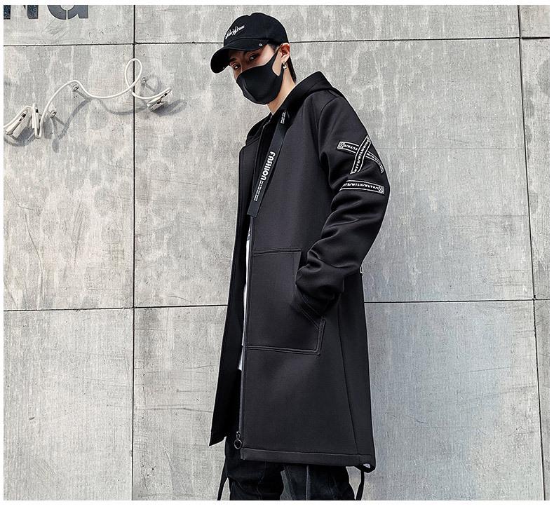 Herr Mellanlång Huvförsedd Vindjacka: Trendig Koreansk Stil Hip Hop Cape, Stor Storlek, för Höst/Vinter