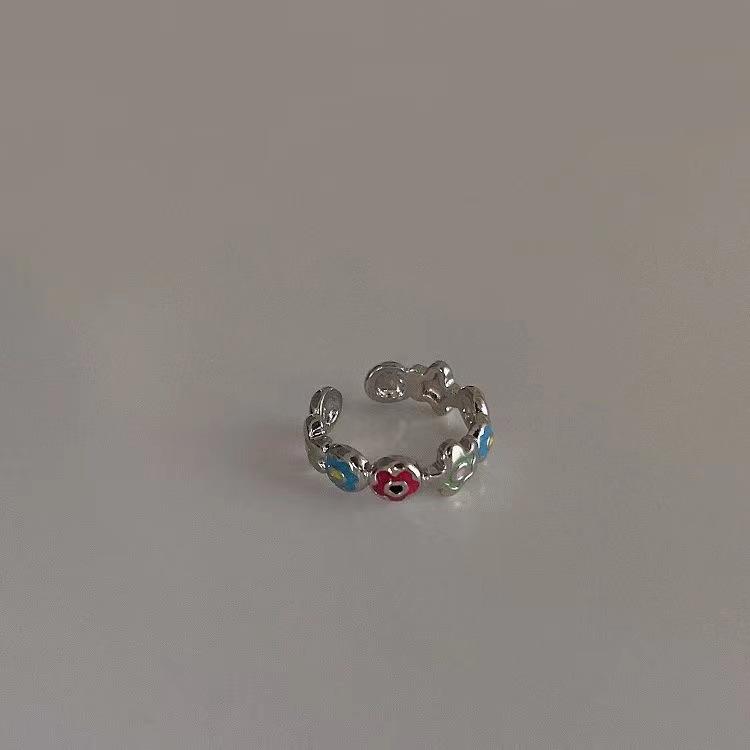 Korean Flower Silver-Plated Enamel Adjustable Ring - Hyun-ah Collection