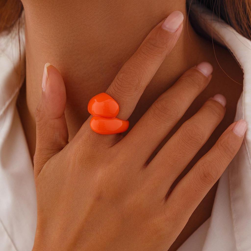 Girls Colorful Plastic Resin Rings Women Sweet Fashion Irregular Double Water Drop Geometric Ring Back To School Students Finger Ring Jewelry KTJ