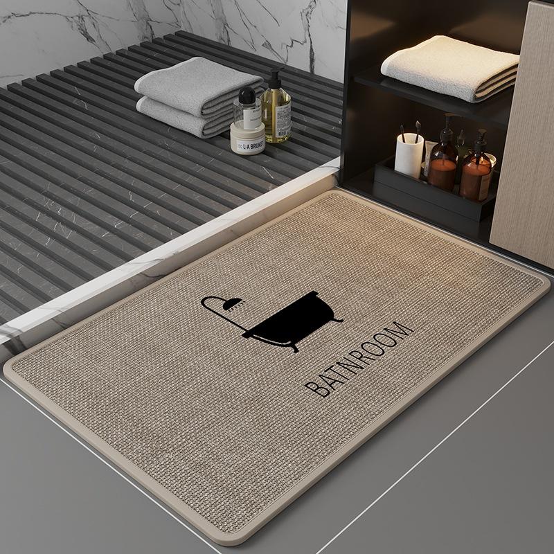Home Washroom Linen Woven Non Slip Foot Mat Toilet Door Water Absorbent Dirt Resistant Fall Prevention Floor Mat