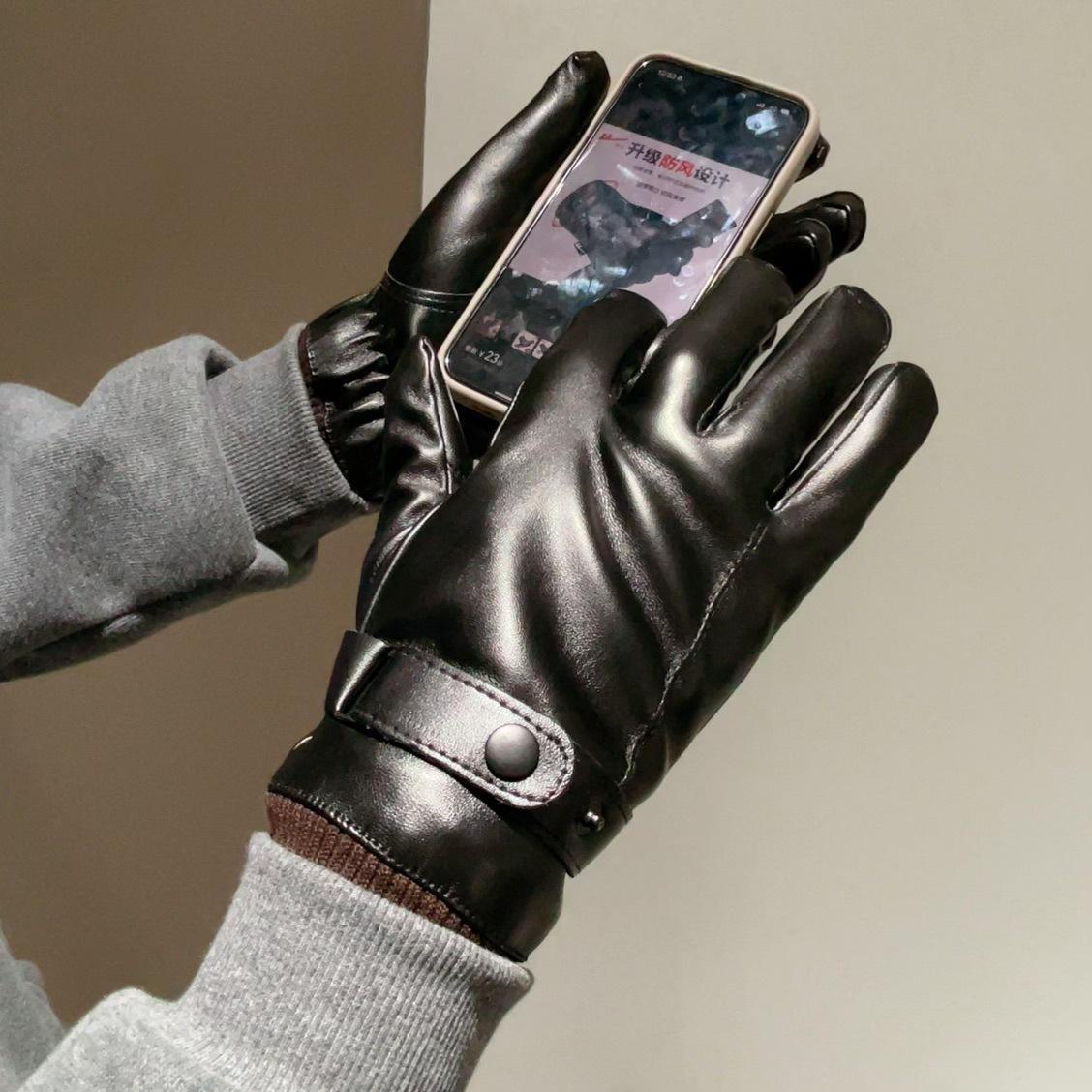 

Жіночі рукавички зі стразами та штучним хутром та оксамитом PU protein leather touch screen gloves; One Size
