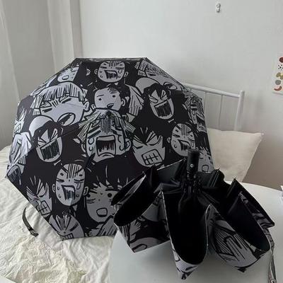 Demon Slayer Anime ACGN Kompakter 3-fach Regenschirm Schwarze Beschichtung UPF50+ Sonnenschutz Regenschutz Schirm für Damen Herren Outdoor Geschenk