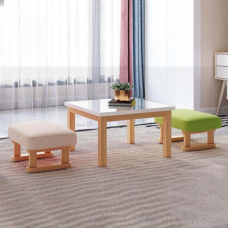 Retro Solid Wood Square Stool, Creative Fabric Sofa Low Stool for Living Room Shoe Changing Home Use