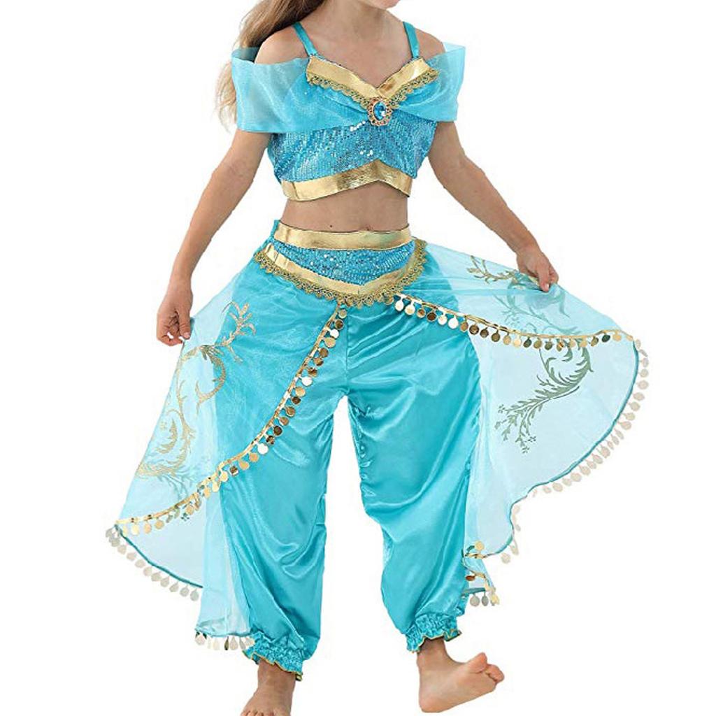 Jasmine Princess 2-Piece Dress Costume, Multiple Accessories, 150cm/8-9 Years, Turquoise