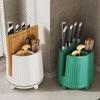 Rotating Kitchen Knife & Chopsticks Holder with Integrated Draining Storage for Cutting Boards