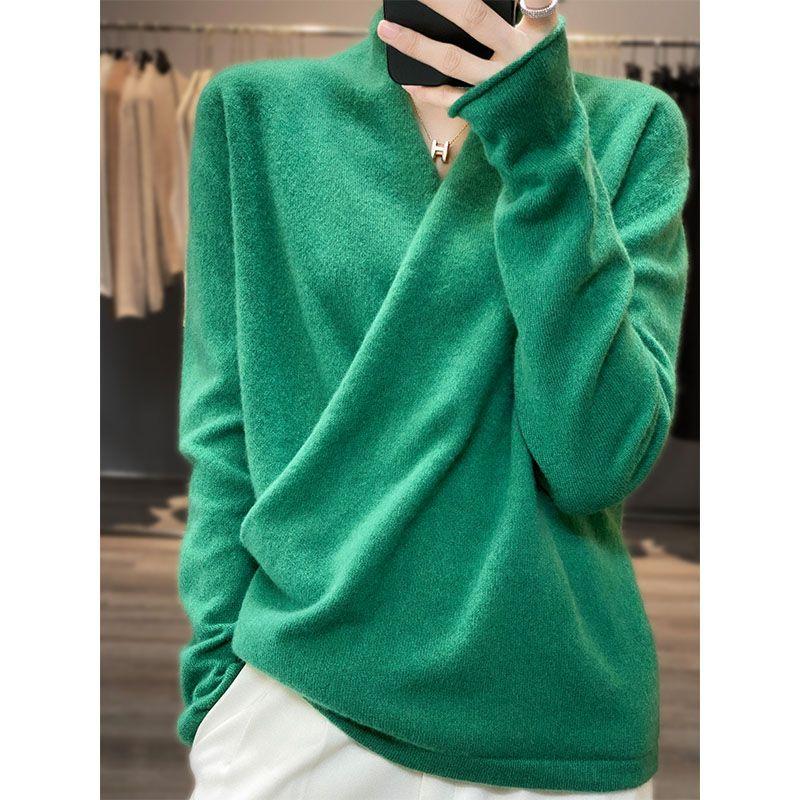 Podzim Zima Ženy Vysoce kvalitní ležérní ležérní svetr s límečkem Kašmírový svetr Merino vlna Úplety Oblečení Topy