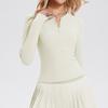 Women Deep V Neck Long Sleeve Henley Top Sexy Slim Fit Casual T Shirt