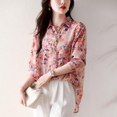 Nova Blusa de Chiffon Plus Size de Verão Feminina Solta Manga Longa Casual Estampada Moda Camisa Camisetas