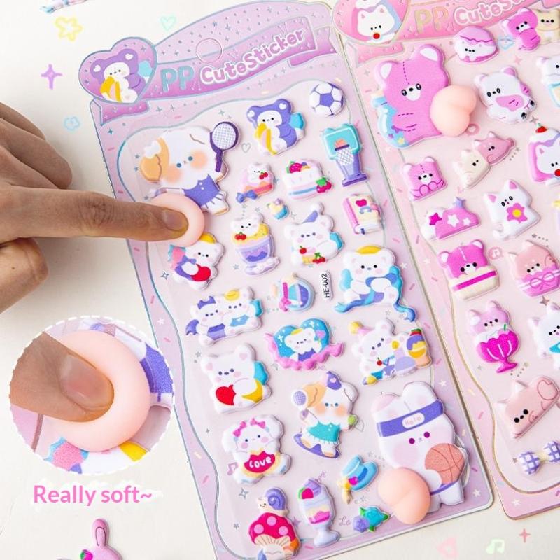 Noctilucent 3D Cute Animals Fart Peach Stereo Decals Cartoon 3D Relief Sticker Diy Decor Stickers Supplies-Toy