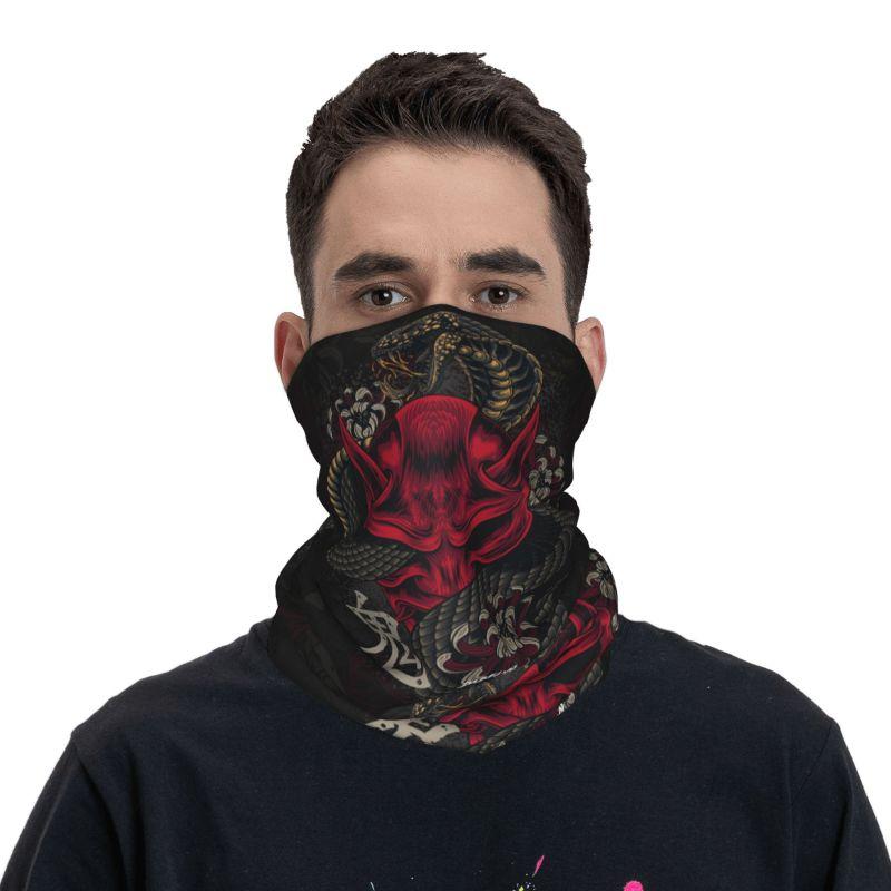 Japanese Art Oni Mask Snake Headband Neck Warmer Hiking Cycling Tube Scarf Women Men Face Bandana Gaiter