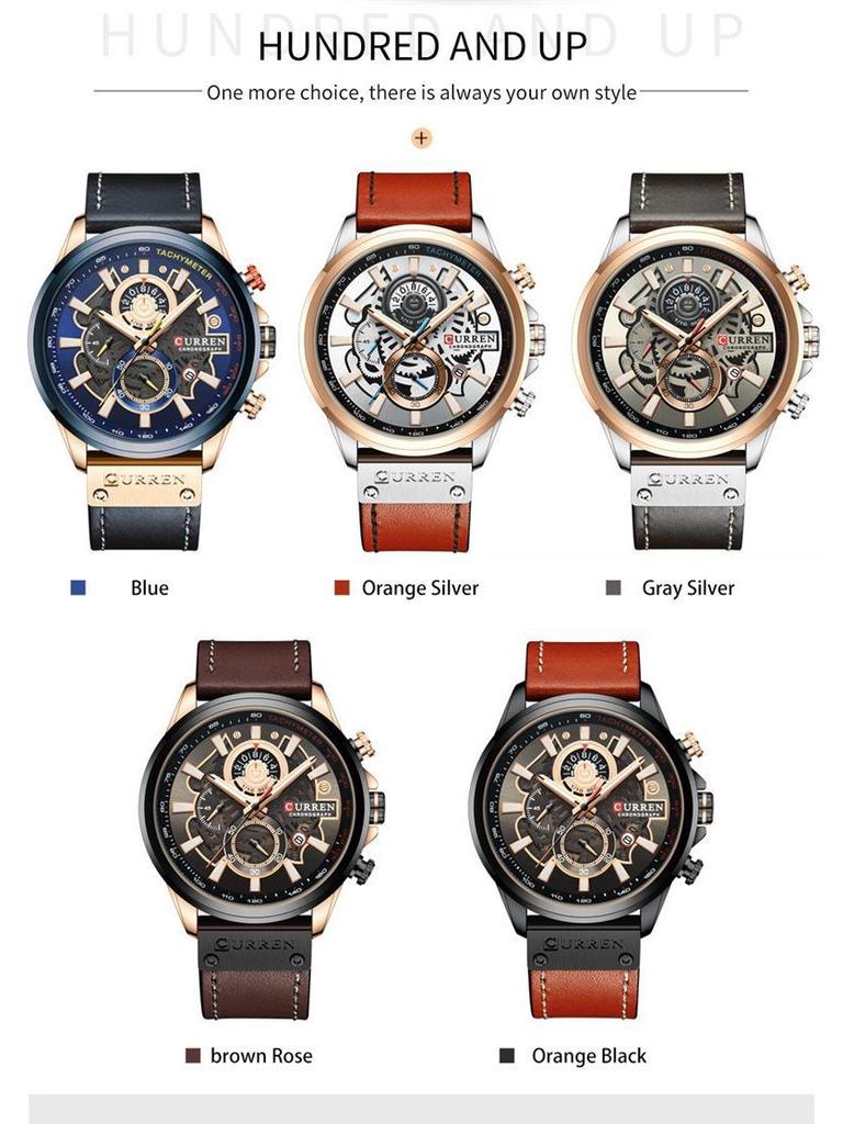 Curren 8380 Men's Waterproof Multifunction Sports Quartz Watch with Leather Strap and Calendar.