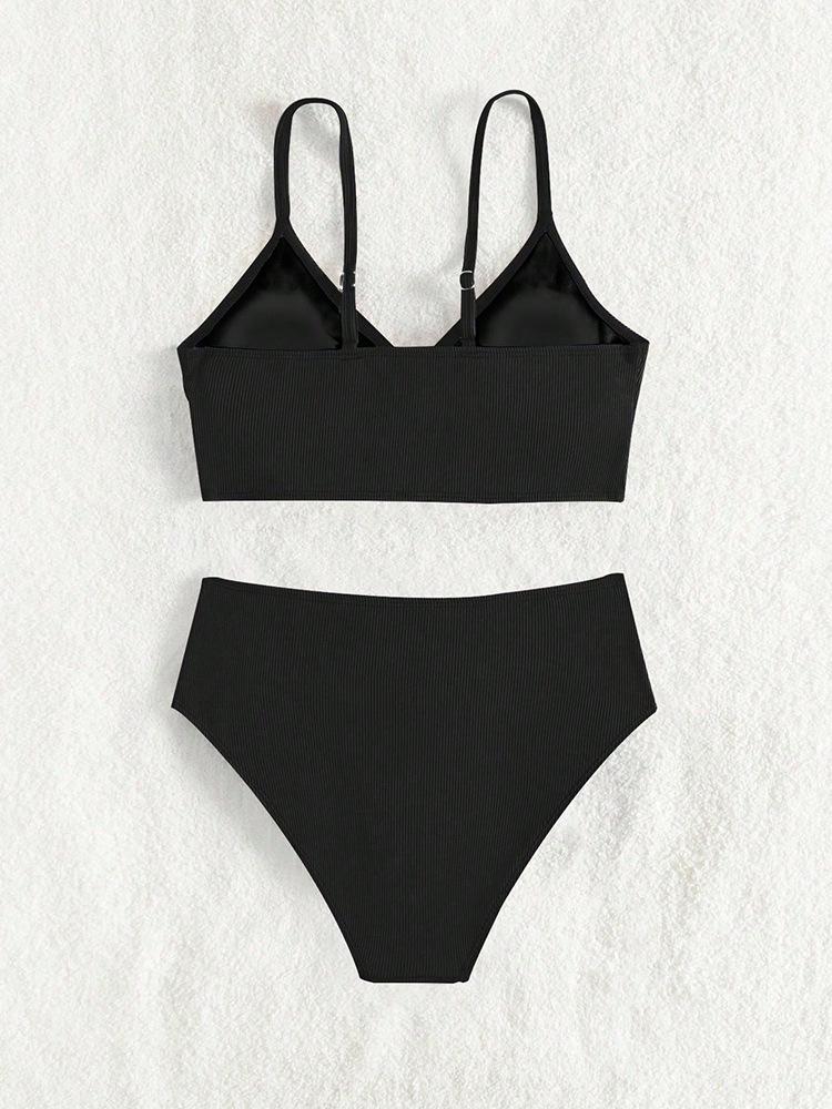 2024 European & American Girls' Solid Color Two-Piece Bikini Swimsuit