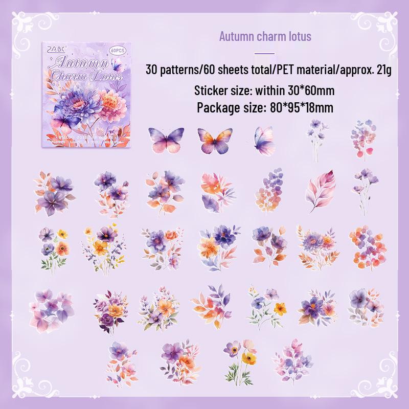 Yuezhen Four Seasons Floral Language Retro PET Stickers for Journals