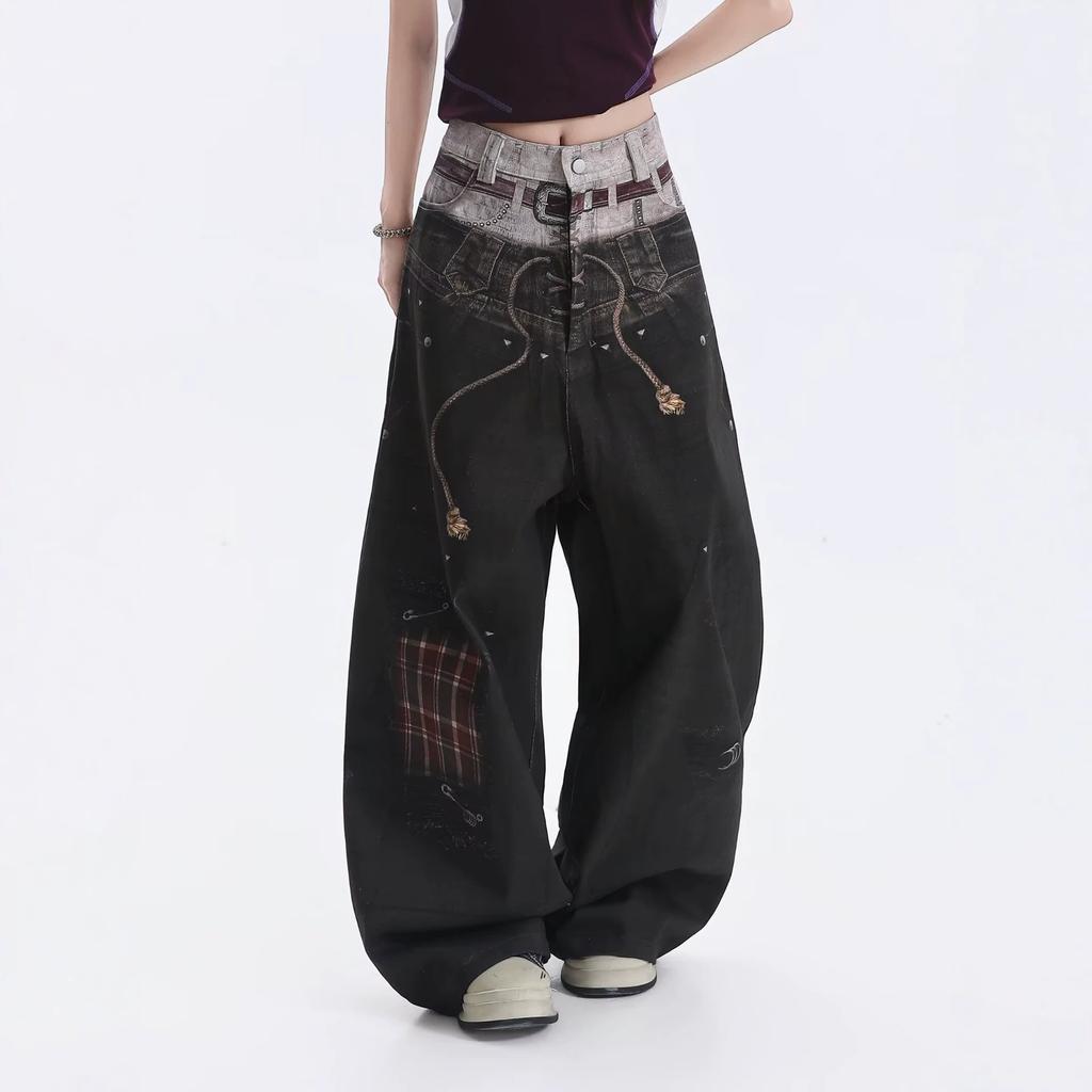 New American High Street Retro Jeans Men's and Women's Spring and Autumn Tide Brand Washed Loose Straight Wide-leg Trousers Tide