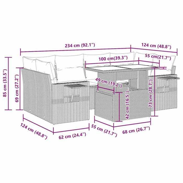 VidaXL Salon de jardin avec coussins 7 pcs marron résine tressée acacia 3326435