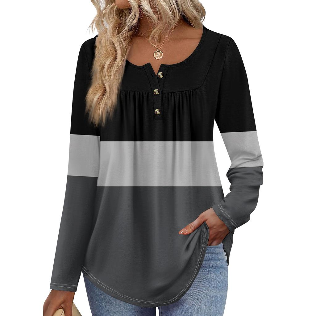 Γυναικεία Μπλούζα Τούνικ Μακρυμάνικη Φαρδιά Μπλούζα Καθημερινή Oversized Μπλούζα Πλισέ Τούνικ Κουμπωτή Καθημερινή Γυναικεία Μπλούζα με Μοτίβο