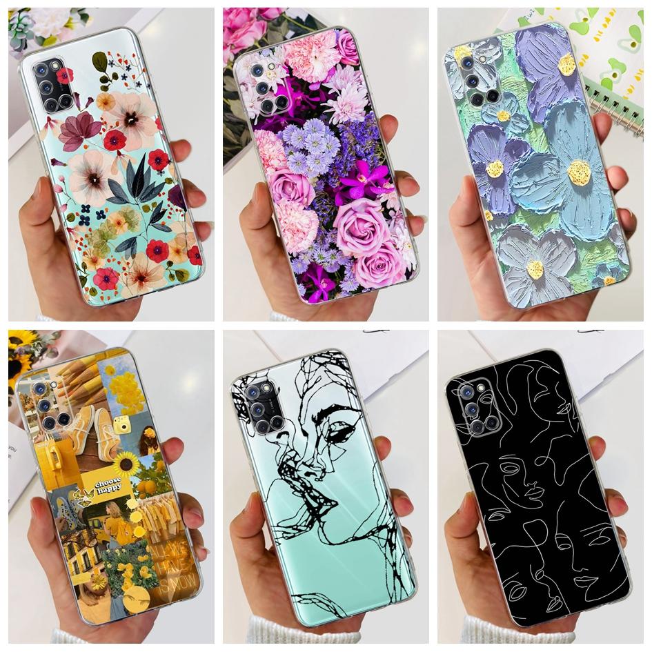 For OPPO A52 Case OPPOA52 CPH2069 A 52 Flower Phone Case Fashion Transparent Silicone Soft TPU Back Cover For OPPO A72 A92 Coque