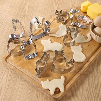 9Pcs Cat Cookie Cutter Set Stainless Steel Sandwiches Fruits Cutter Shapes Biscuit Mold for Kids Handmade DIY Baking Stamp Tools