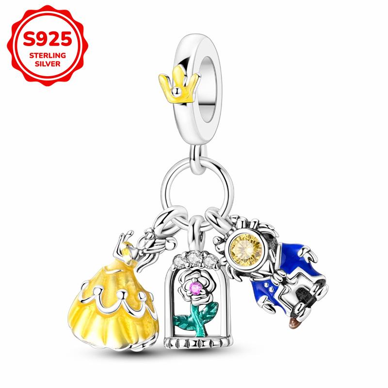 S925 Silver Princess Skirt Pumpkin Carriage Rose pendant bead Fit Bracelet DIY Jewelry Making For Women Gift
