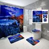 4 Sets Lighthouse Shower Curtain Sets With Non-Slip Bath Mat,Toilet Lid Cover And Coast Seascape Sunrise Shower Curtain Sets