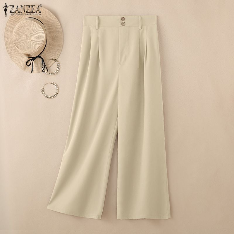 ZANZEA Women Casual Solid Color Loose Wide Leg Pants
