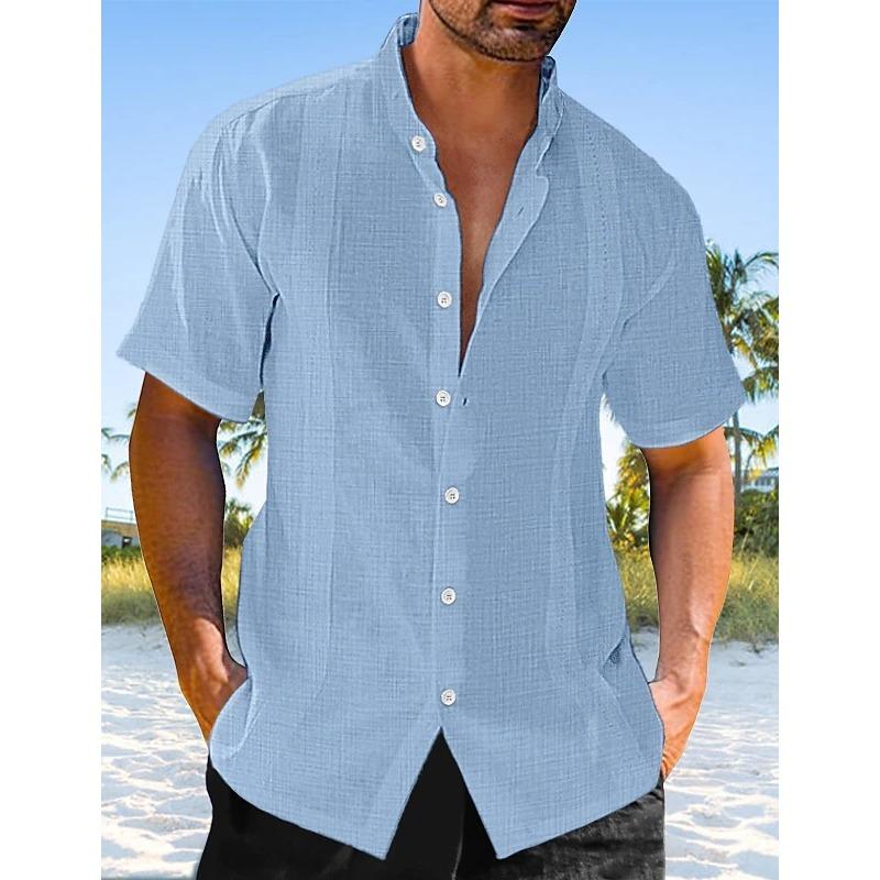 Summer Men's Shirt Button Short Sleeved Design with Stripes for Coolness Solid Color Top Shirts Men’s