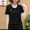 2024 Stylish Slimming Polo: Short Sleeve, Turn-Down Collar, Solid Color, Tummy-Hiding for Middle-Aged Moms