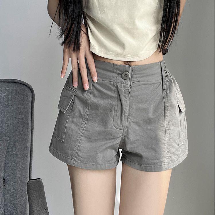 

Women s Plus Size Slimming Summer Cargo Shorts with Pockets XS (80-90 jin) темно-серого