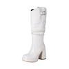 Fashion New Solid Color Pleated Laziness Style Black White Knee High Boots Women Sexy 9.5cm High Heels Fashion Show Long Boots Size34-46