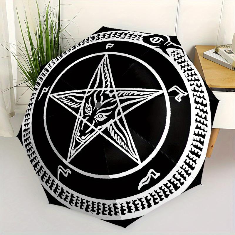 Koszulka z symbolem pentagramu Baphometa Pieczęć Diabła Parasol, Przenośny Kompaktowy Parasol Składany na 3 Części, Prezent Świąteczny ES486