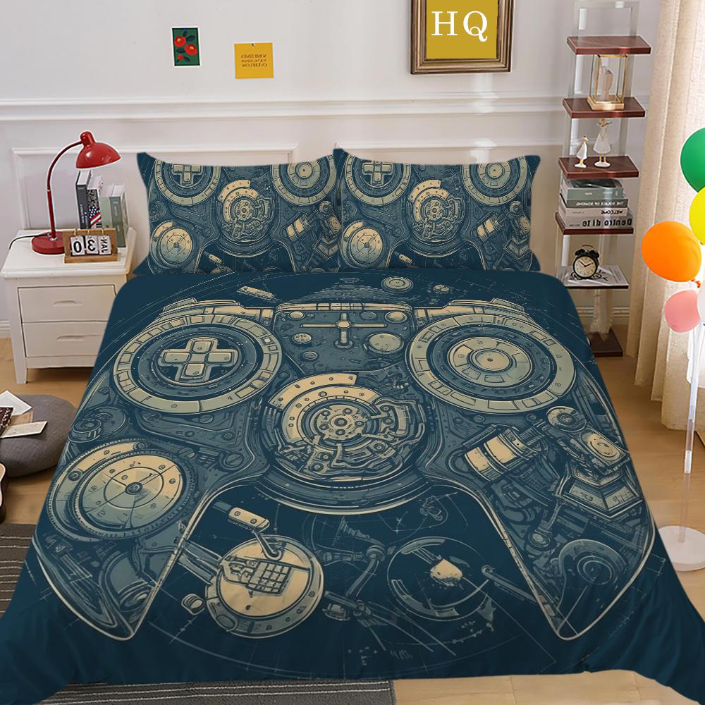 Housse de literie imprimée avec poignée de jeu de luxe, taie d'oreiller en Polyester, Style homme, vêtements de maison, housse de couette Queen Size