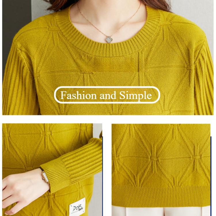 Fall Winter Women Plus Size Sweater Loose Short Pullover Knitwear Sweater Jacquard Crew Neck Stretch Jumper Knit Top