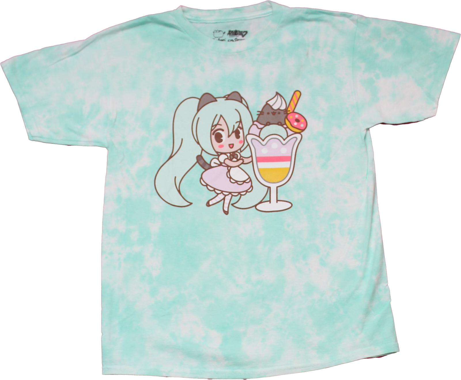 Pusheen New Adult T-Shirt - Hatsuene & Pusheen Eating Ice Cream Tie Dye L