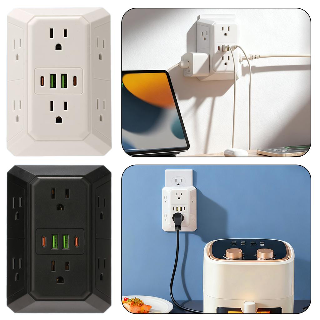 Outlet Surges Protector Extender Outlet Splitter With 6 Outlets 2 USB Ports 2 USB C Ports Small Power Strip For Home Travel