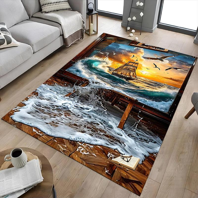 1PC Sailboat Ocean Non-Slip Floor Carpet Compatible for Office&Living Room&Bedroom&Dining room - Flat-Weave Machine-O368