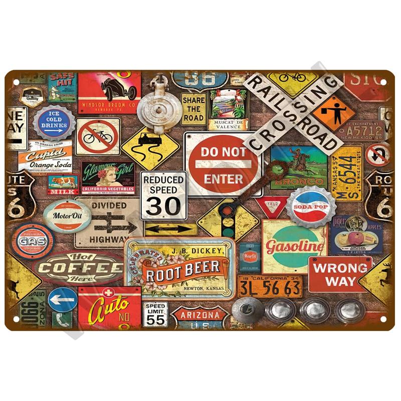 Route 66 Metal Sign House Plaque Metal Poster Tin Sign Plate Wall Posters Vintage Retro Aesthetic Room Decor Wall Art Decoration