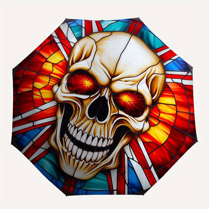 Stained Skull Art: Unique Wall Decor with Vibrant ColorsUmbrella, Portable 3-Fold Compact Umbrella,Christmas Gift ES659
