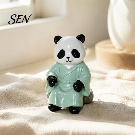 Durable Indoor Outdoor Resin Decor Panda Playing Go Chess Figurine, Zen Robe Tabletop Small Figurine Ornament, Cute Statue for Tea Room Study
