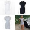 Sommer Sexy Bodycon Kleid Mit Polokragen Kurzen Ärmeln Gestrickter Stoff Für Clubwear
