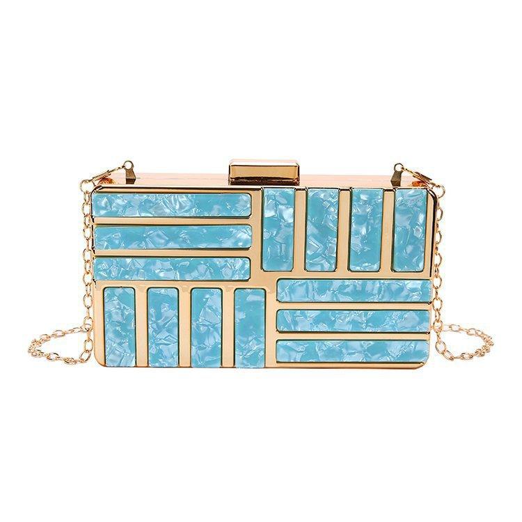 New Acrylic Banquet Bag Cross Border Banquet Handheld Gold Evening Bag Fashion One Shoulder Spliced Metal Small Square Bag