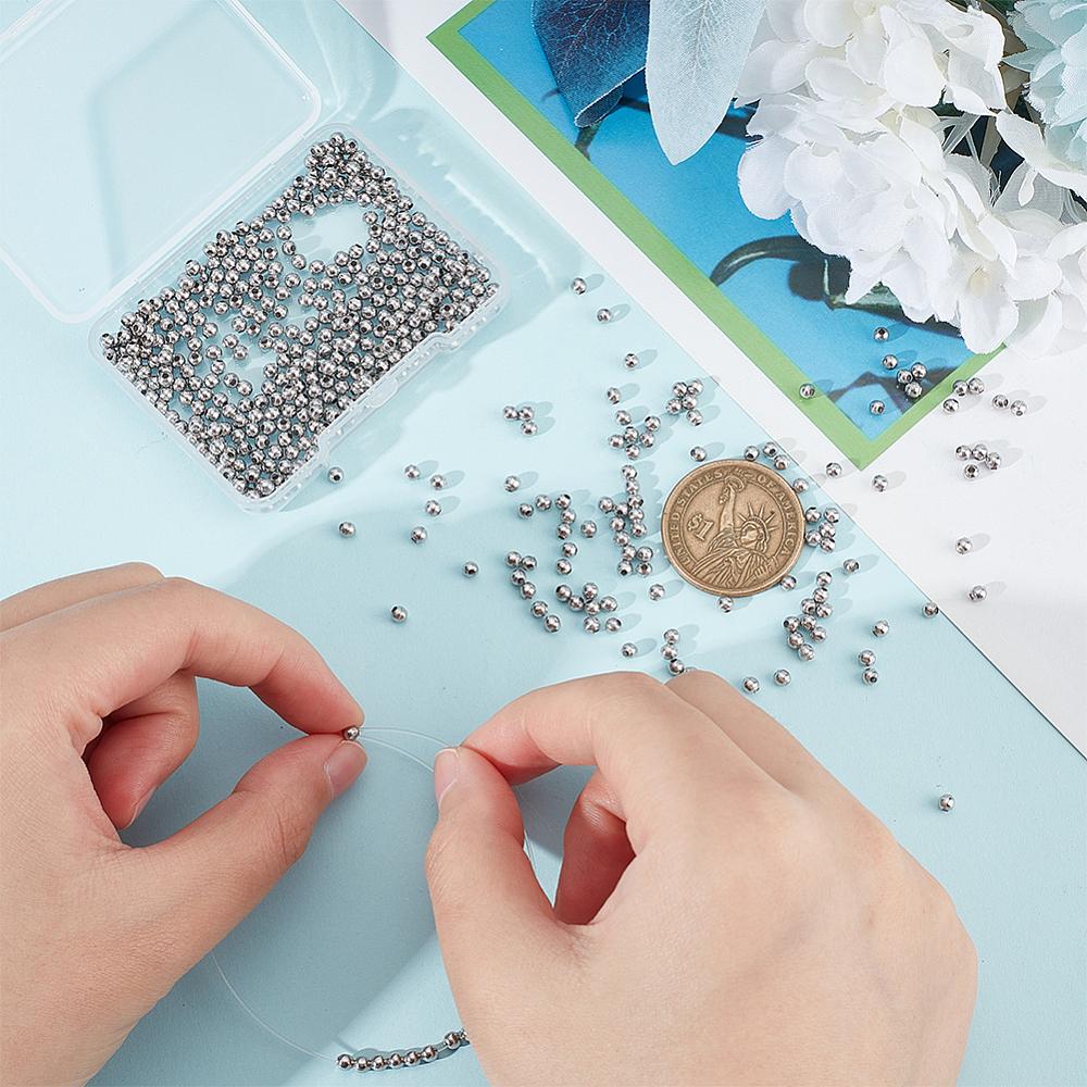 316 Surgical Stainless Steel Spacer Beads, Round, Stainless Steel Color, 3mm, Hole: 1mm, 500pcs