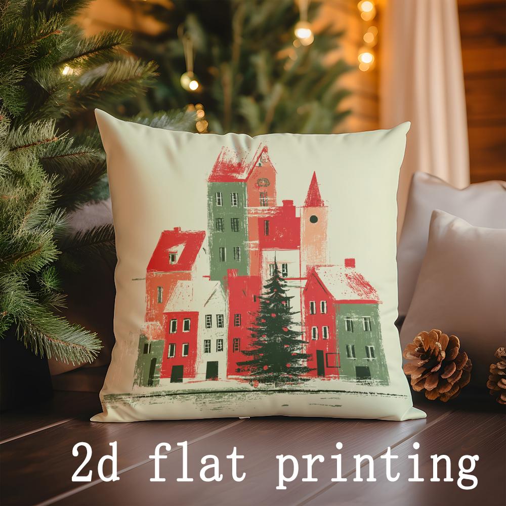 Home Decor Festive Scenes: Christmas-themed Pillow Covers Pattern Cushion Cover Suitable for Sofa Bedroom Car Pillow Cover