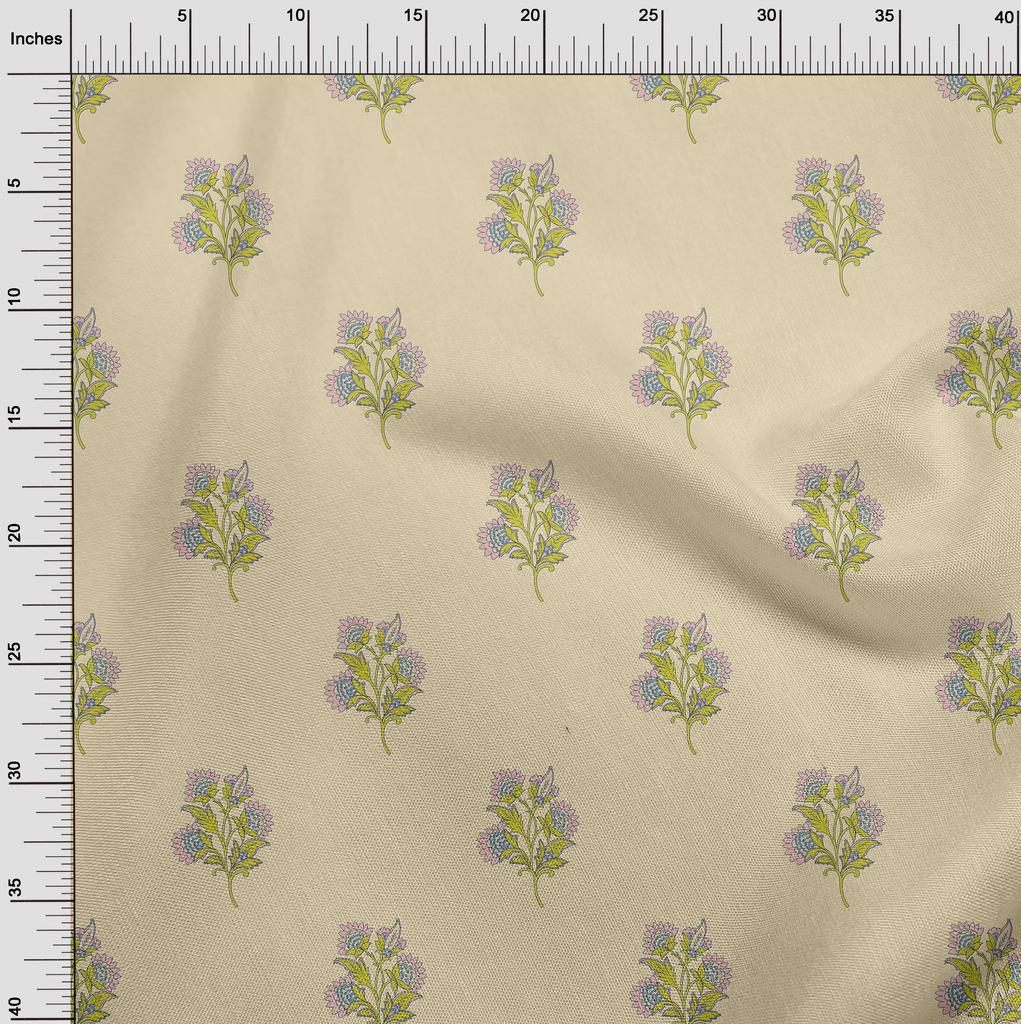 oneOone Cotton Flex Pale Yellow Fabric Leaves & Flower Floral Sewing Fabric By The Yard Printed Diy Clothing Sewing Supplies 40 Inch